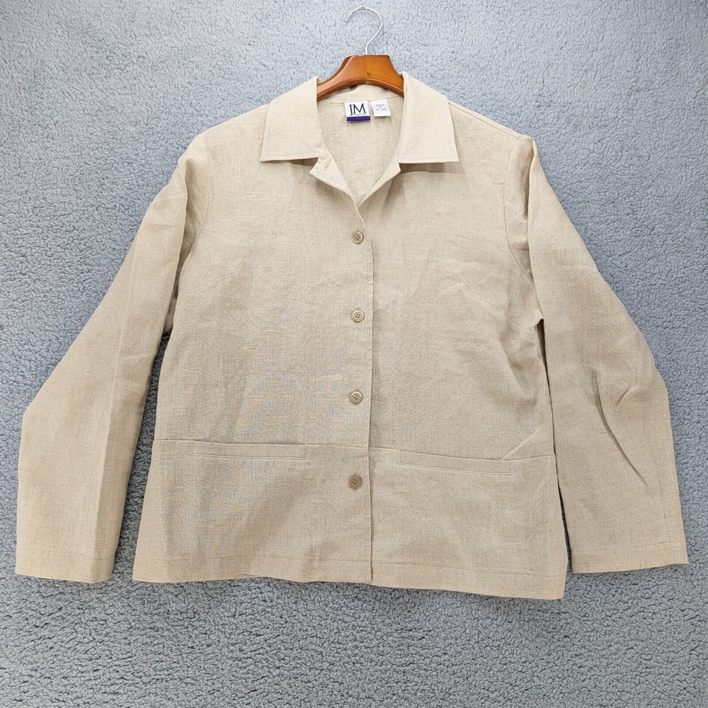 JM Collection 100% Linen Button Up Blazer Shacket Top Natural Womens Medium